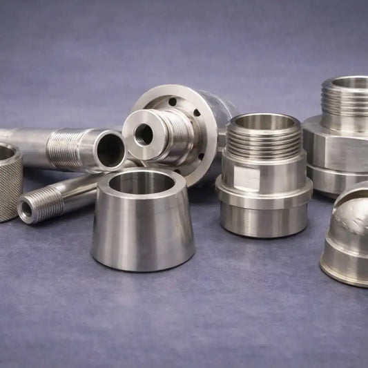 Group of precision-machined stainless ACME thread adaptors and related fittings for industrial hose, drum/IBC and transfer connections