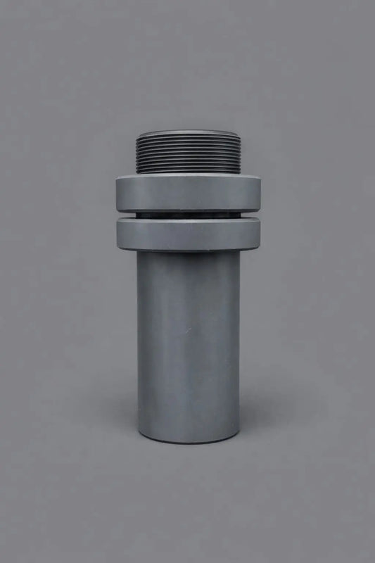 Custom industrial plastic dispensing nozzle with threaded connection, machined from engineering polymer for filling, dosing and controlled flow applications.