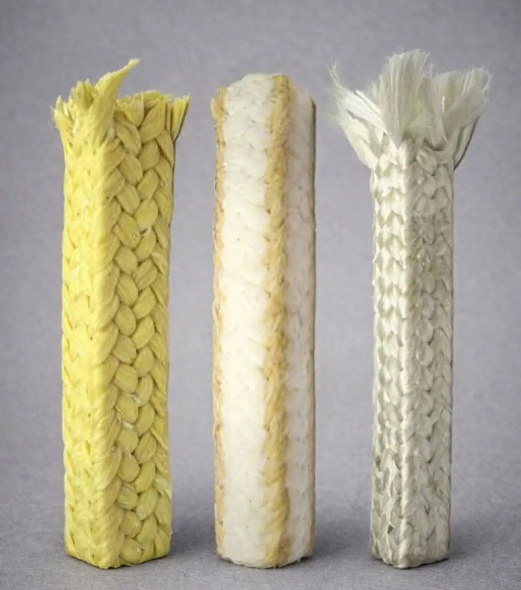 Braided glass, ceramic, acrylic and aramid gland packing for industrial pumps, valves and high-temperature or abrasive applications