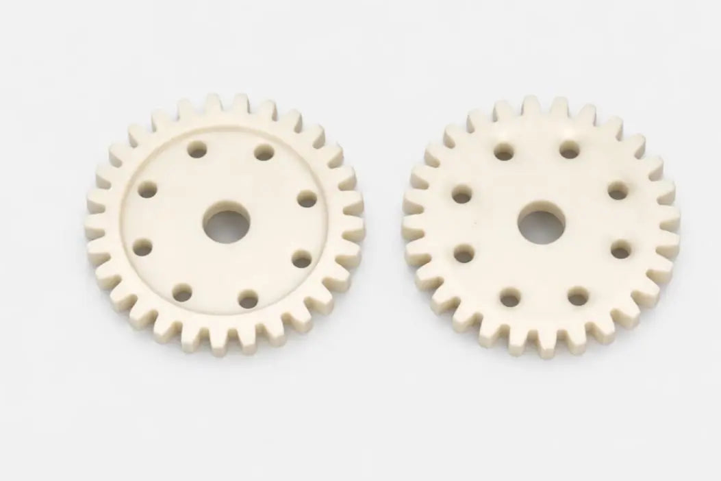 Custom machined plastic spur gears in nylon (PA6/PA66) and acetal (POM/Delrin) for industrial OEM drive systems in South Africa.