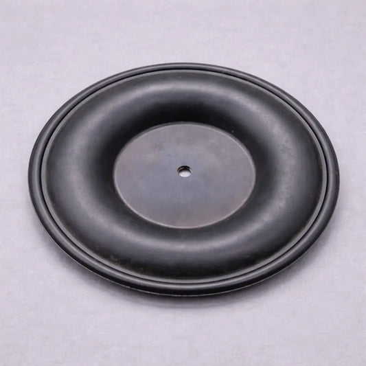 Industrial rubber and PTFE diaphragm with bolt holes and reinforced centre for pump and valve applications.